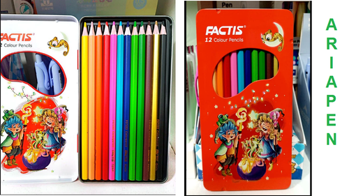 خرید عمده مداد رنگی فکتیس ۱۲ رنگ جعبه فلزی